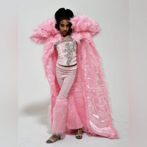 Pink Faux Fur Coat and Outfit Set Handmade Fancy By Francesca Watson